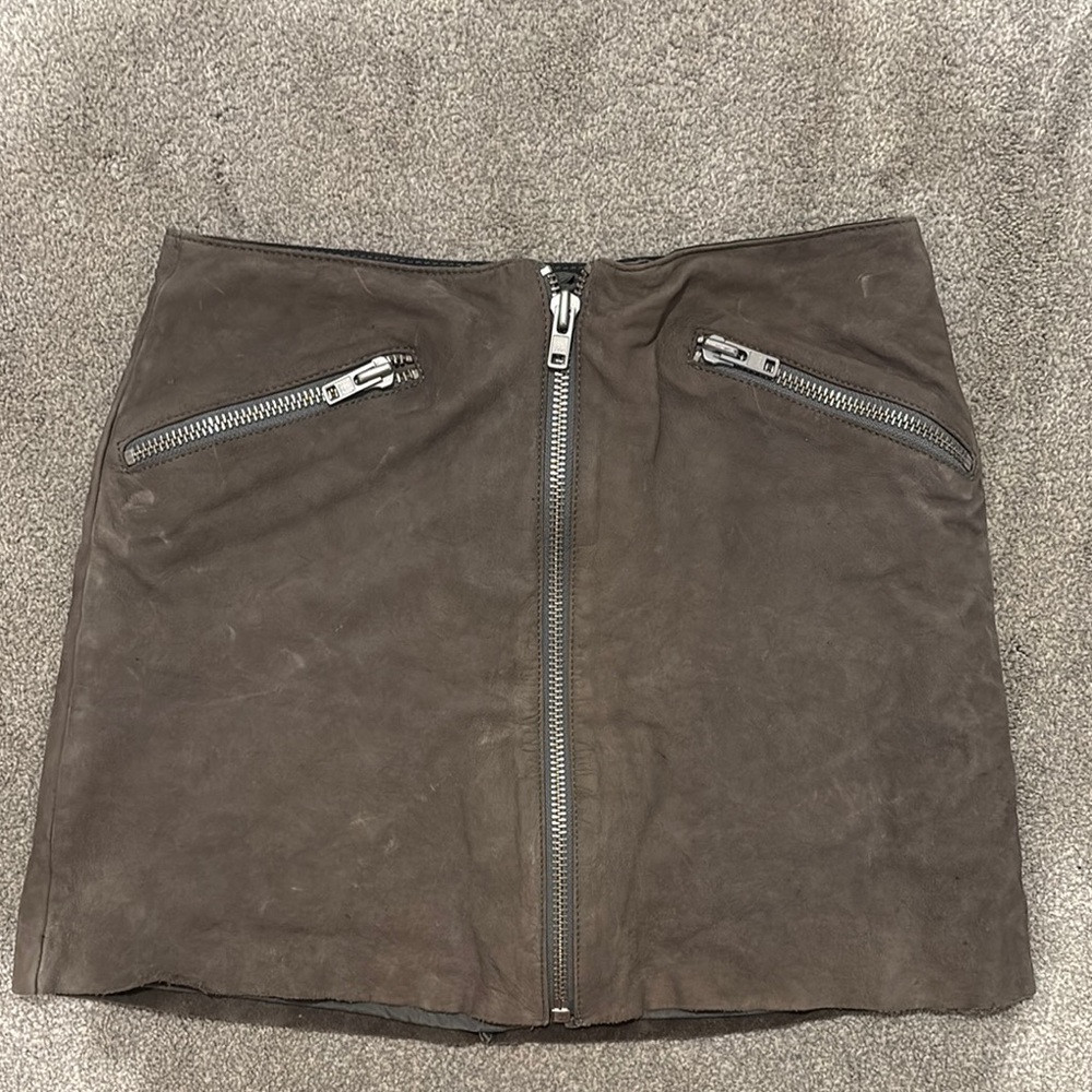 Danier Gray Mini Pencil Skirt with Zipper Details